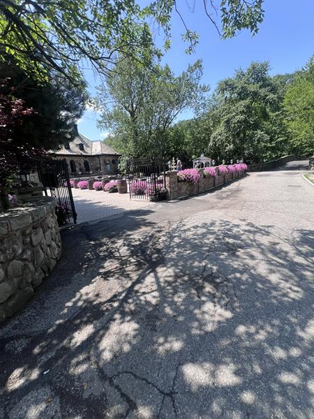 Flowers outside stone house