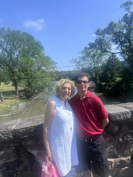 pj and mom outside