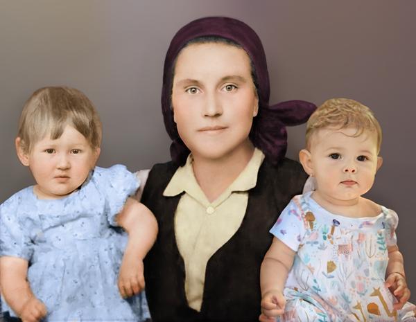 Woman with children - restoration, composition, colorization
