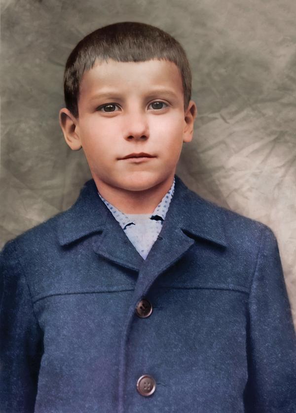 School boy - restored and colorized photo