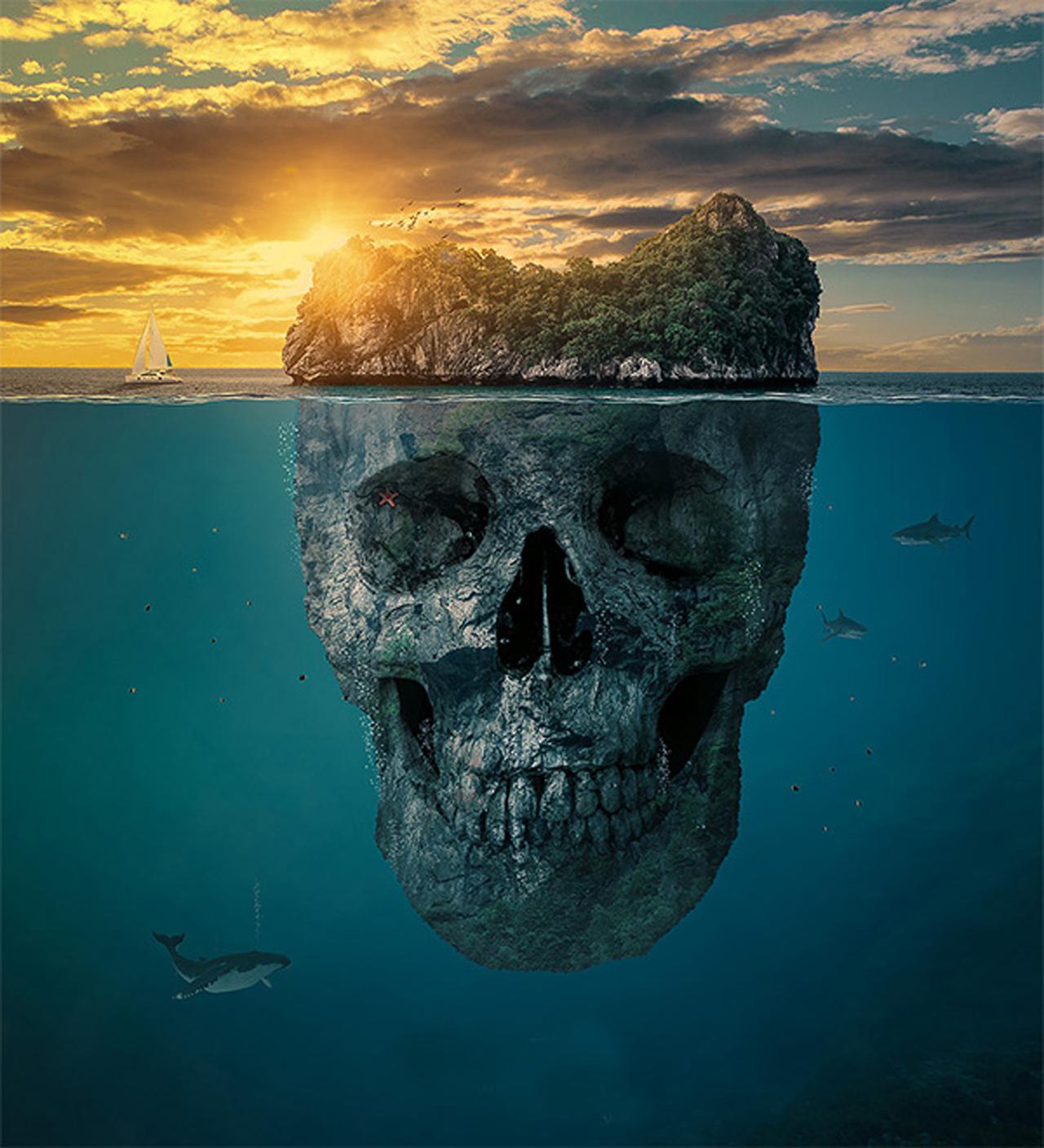 Бывает остров черепа. Череп под водой. Остров в виде черепа. Остров с черепом под водой. Скала в виде черепа.