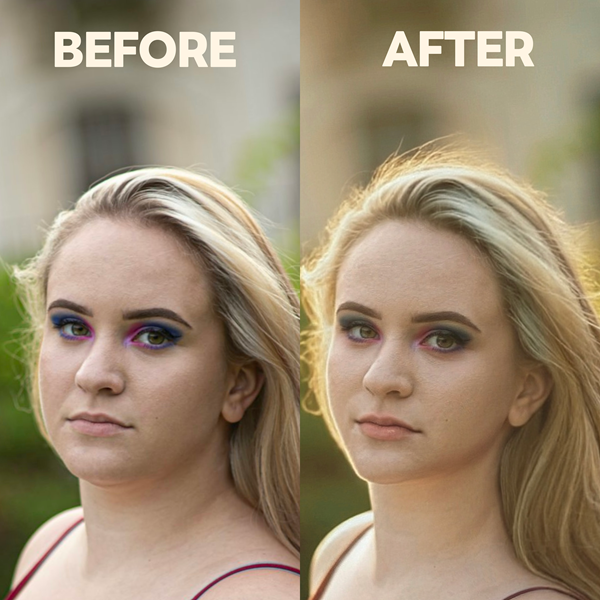 Facial lifting, Half Body Slimming, hair volumeness, face makeup retouching 