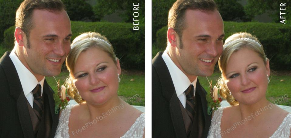 Wedding photo retouching to make bride look thinner