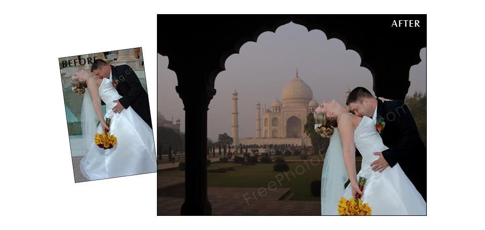 Photo background changed to transform wedding pic into monument of love