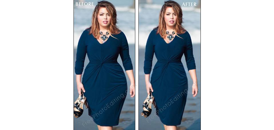 Photo editing to look thinner Plus size model made to look slim; regular size